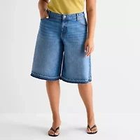 Ashley Graham Womens 14" Plus Denim Short