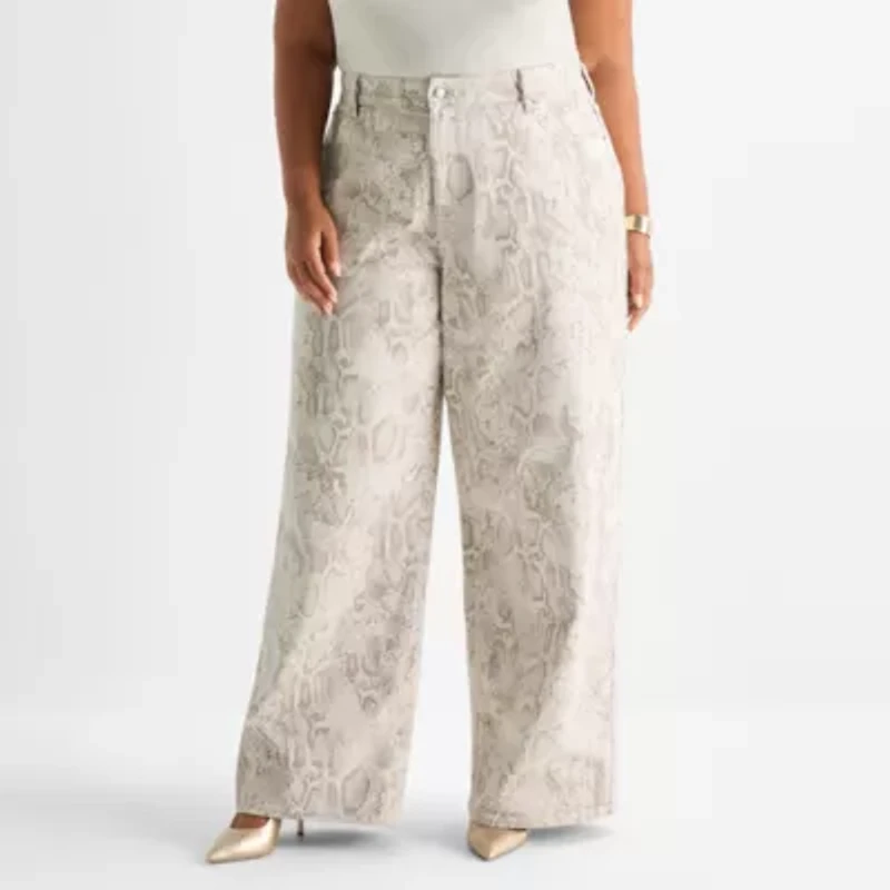 Ashley Graham Womens Plus Wide Leg Jean