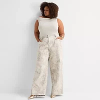 Ashley Graham Womens Plus Wide Leg Jean