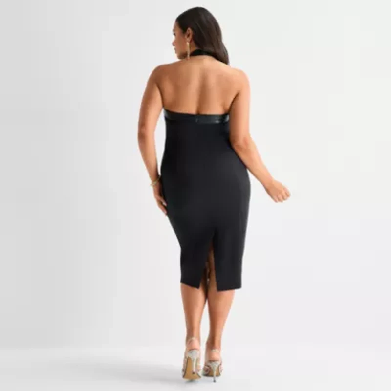 Ashley Graham Womens Midi Bodycon Dress