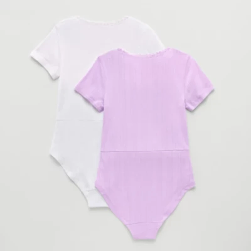 Thereabouts Little & Big Kid Girls Round Neck Short Sleeve Adaptive 2-pc. Bodysuit