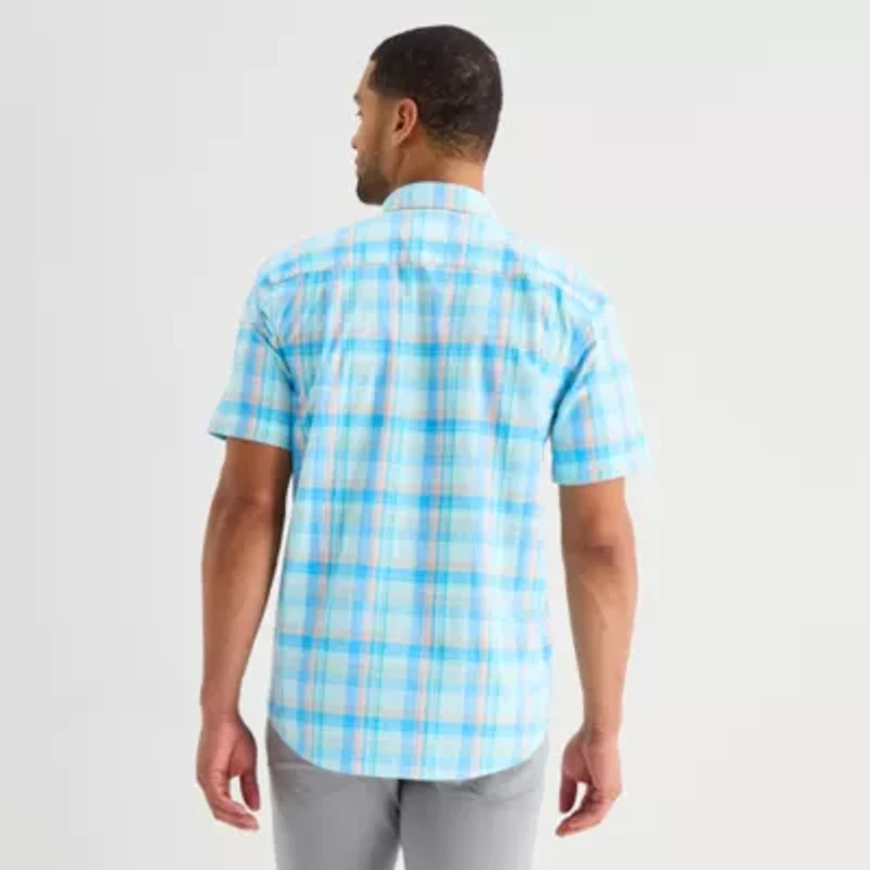 St. John's Bay Stretch Poplin Mens Short Sleeve Classic Fit Button-Down Shirt