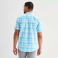 St. John's Bay Stretch Poplin Mens Short Sleeve Classic Fit Button-Down Shirt