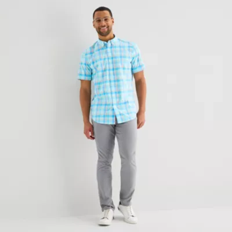 St. John's Bay Stretch Poplin Mens Short Sleeve Classic Fit Button-Down Shirt