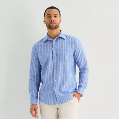 St. John's Bay Slub Mens Long Sleeve Button-Down Shirt