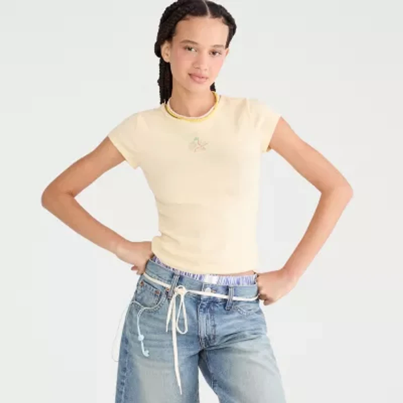 AEROPOSTALE Womens Juniors Rhinestone Crew Neck Short Sleeve Regular Fit Graphic T-Shirt