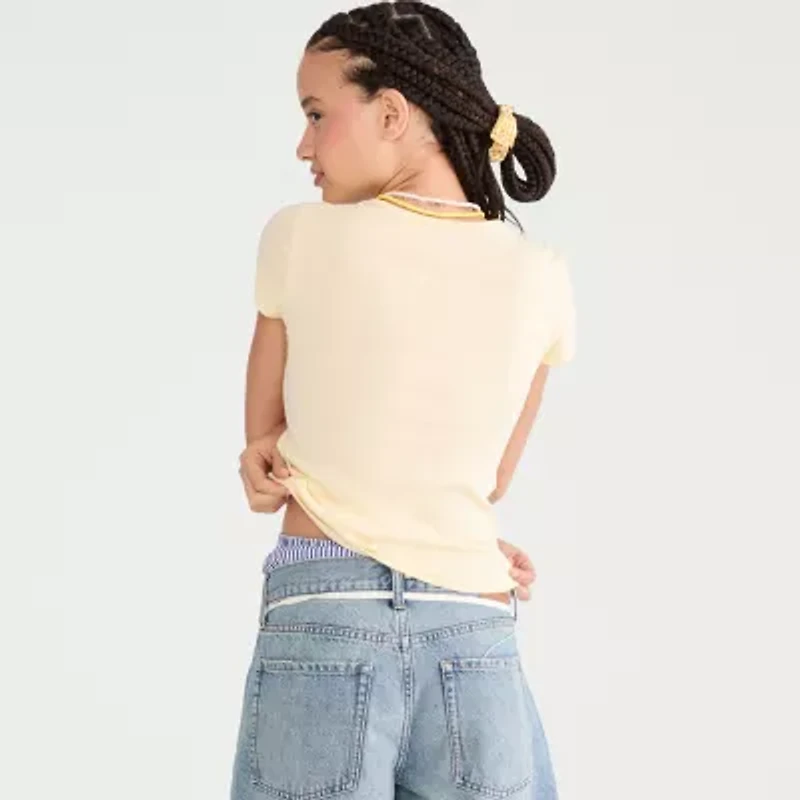 AEROPOSTALE Womens Juniors Rhinestone Crew Neck Short Sleeve Regular Fit Graphic T-Shirt