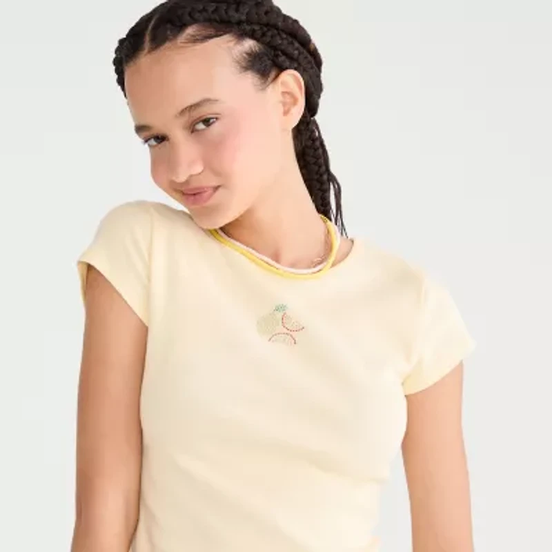 AEROPOSTALE Womens Juniors Rhinestone Crew Neck Short Sleeve Regular Fit Graphic T-Shirt