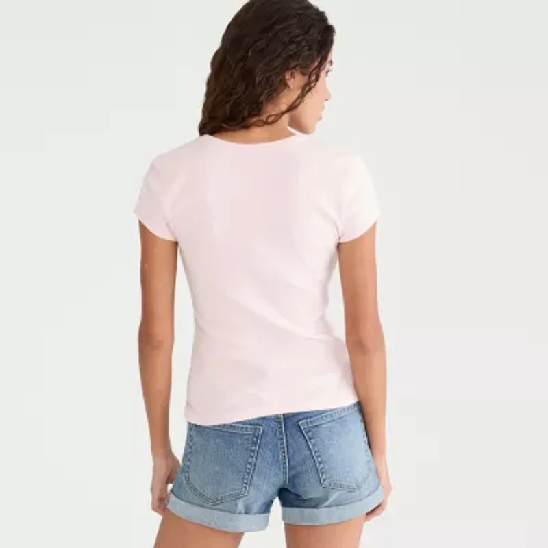 AEROPOSTALE Womens Juniors Rhinestone Crew Neck Short Sleeve Regular Fit Graphic T-Shirt