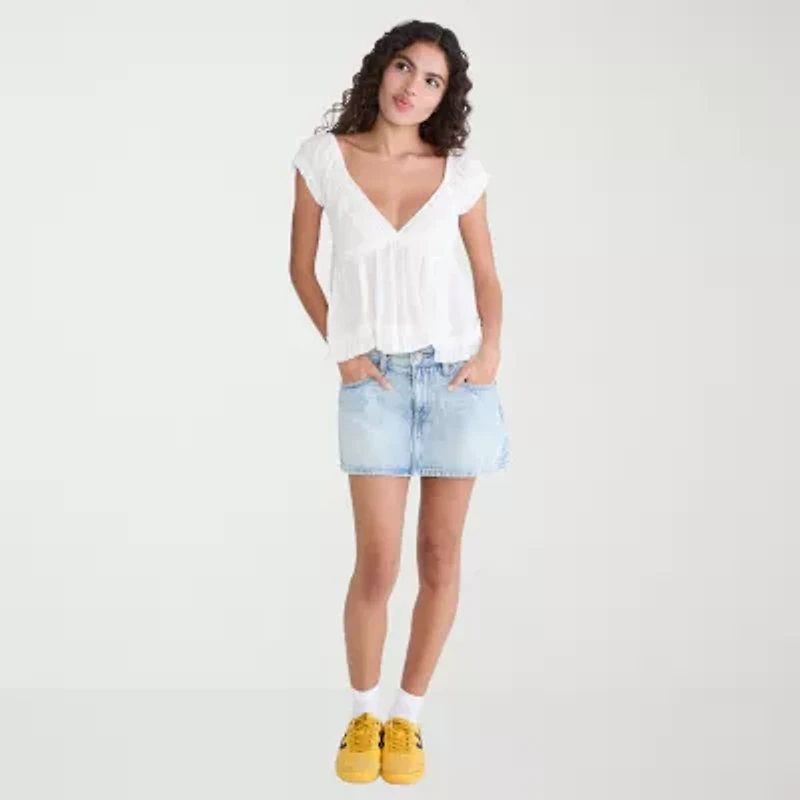 AEROPOSTALE Womens Juniors V Neck Short Sleeve Babydoll Top