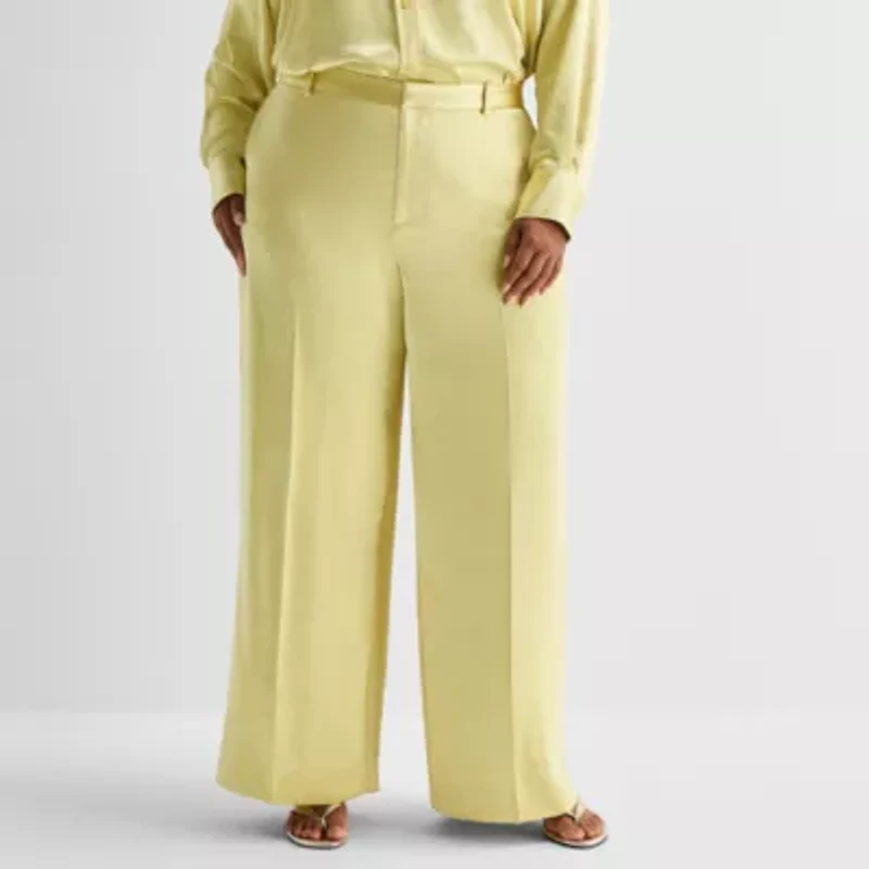 Ashley Graham Womens Straight Flat Front Pant