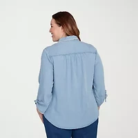 Alfred Dunner Hilton Head Womens Plus 3/4 Sleeve Button-Down Shirt