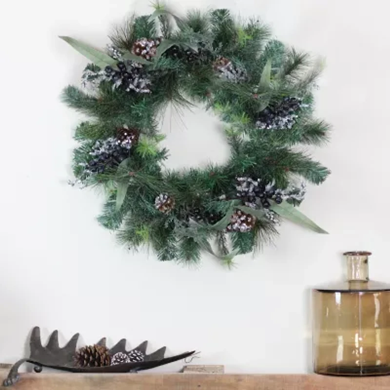 Mixed Pine with Blueberries Pine Cones and Ice Twigs Artificial Christmas Wreath - 24-Inch  Unlit