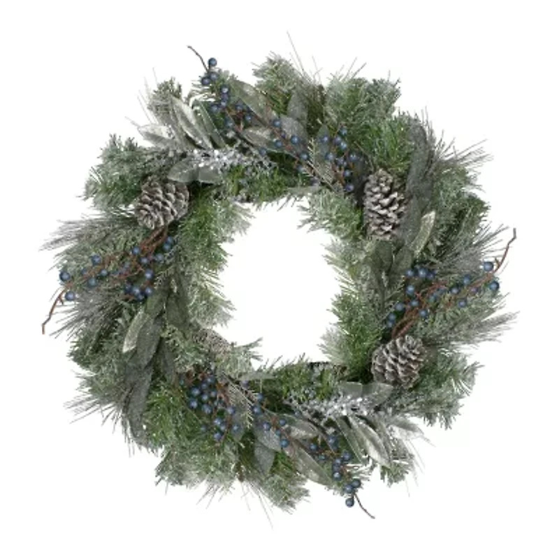 Mixed Pine and Blueberries Artificial Christmas Wreath -24-Inch  Unlit