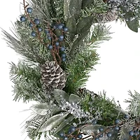 Mixed Pine and Blueberries Artificial Christmas Wreath -24-Inch  Unlit