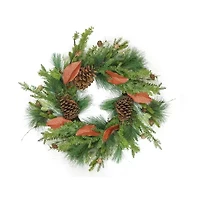 Mixed Pine with Red Leaves and Pine Cones Artificial Christmas Wreath - 26-Inch  Unlit