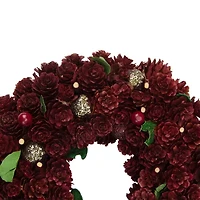 Red and Gold Pine Cone and Ornament Artificial Christmas Wreath  9.5-Inch  Unlit