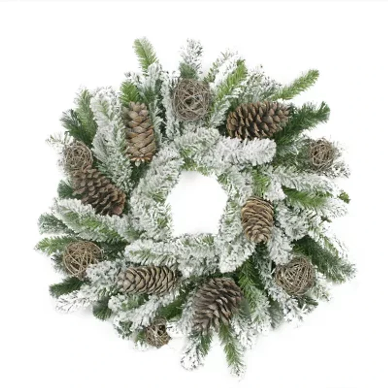 Brown Flocked Pine Cone and Twig Ball Artificial Christmas Wreath - 24-Inch Unlit