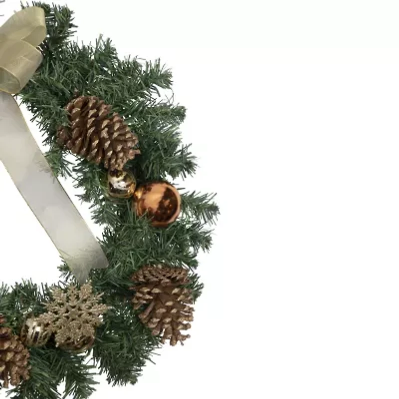 Pre-Decorated Ball Ornaments and Bow Artificial Christmas Wreath  24-Inch  Unlit
