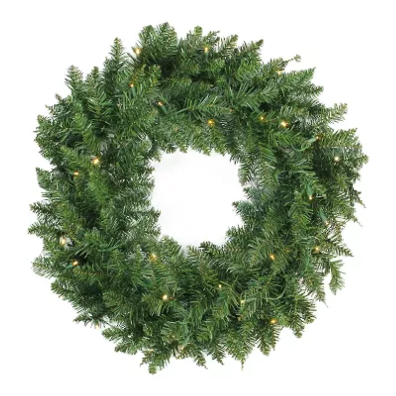 Pre-Lit Buffalo Fir Artificial Christmas Wreath - 24-Inch  Warm White LED Lights