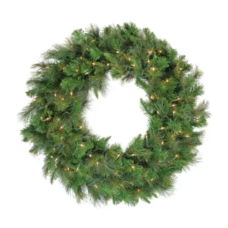 Mixed Canyon Pine Artificial Christmas Wreath - 24-Inch  Clear Lights