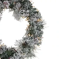 Pre-lit Heavily Flocked Berries and Pine Cones Artificial Christmas Wreath - 24-Inch  Clear Lights