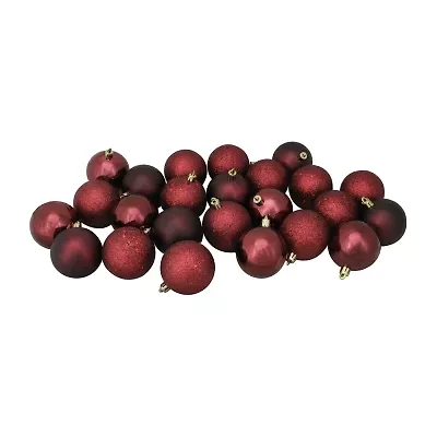 24ct Burgundy Red Shatterproof 4-Finish Christmas Ball Ornaments 2.5" (60mm)