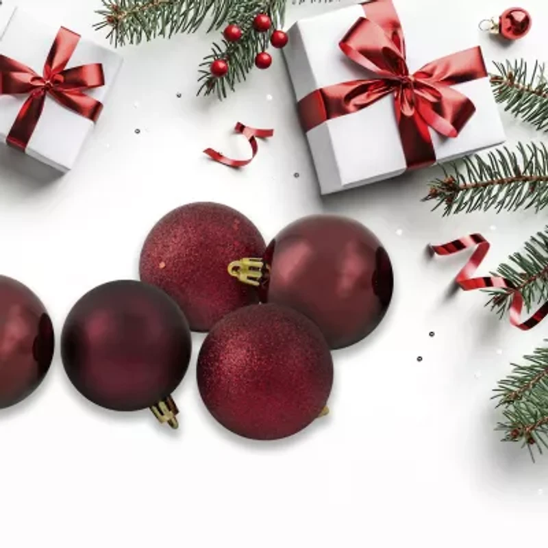 24ct Burgundy Red Shatterproof 4-Finish Christmas Ball Ornaments 2.5" (60mm)