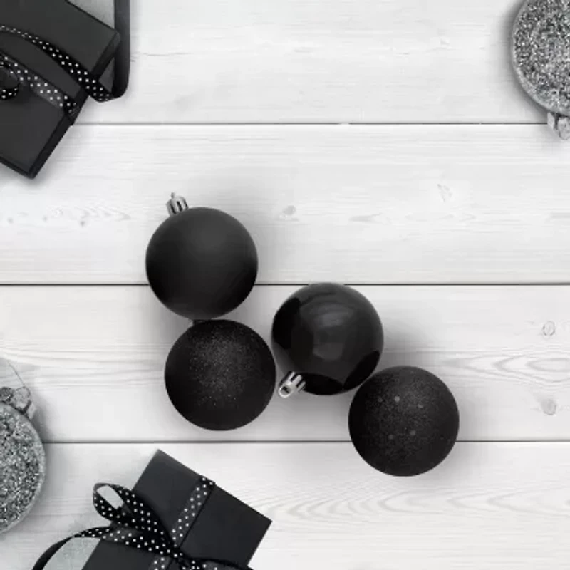 24ct Jet Black Shatterproof 4-Finish Christmas Ball Ornaments 2.5'' (60mm)