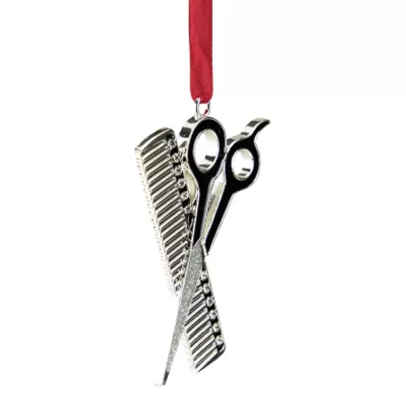 3'' Silver-Plated Scissors and Comb Christmas Ornament