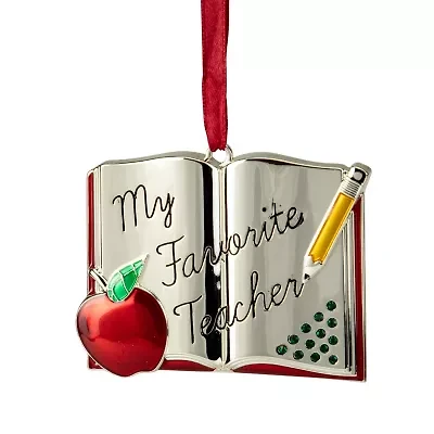 3.25'' Red and Silver-Plated Teacher Christmas Ornament with European Crystals