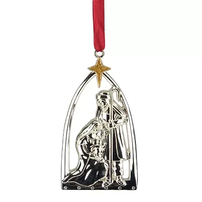 3.75'' Silver-Plated Nativity Scene Christmas Ornament with European Crystals