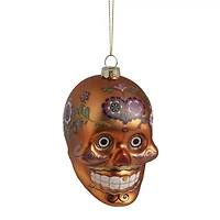 4'' Orange Day of the Dead Glass Skull Halloween Ornament
