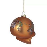 4'' Orange Day of the Dead Glass Skull Halloween Ornament