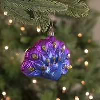 4.25'' Regal Peacock Blue and Purple Glittered Glass Peacock Christmas Ornament