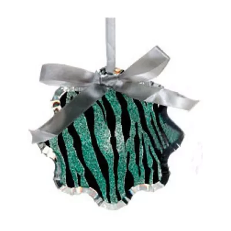 4.5'' Teal Green and Black Glittered Zebra Print Snowflake Prism Christmas Ornament