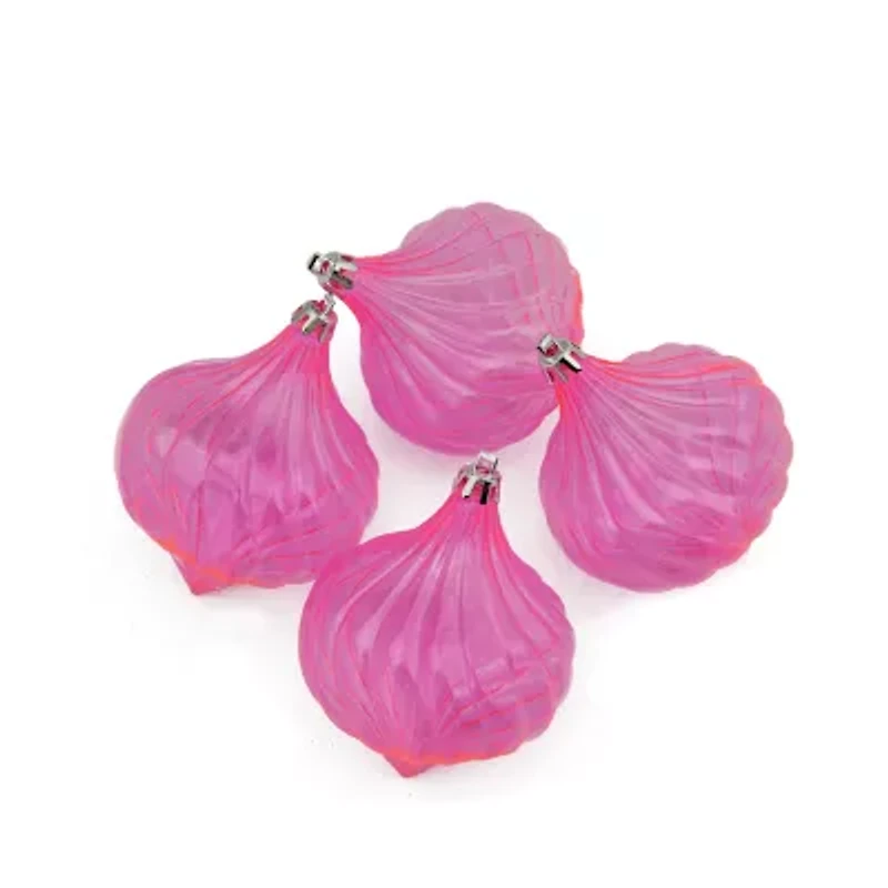4ct Pink Transparent Shatterproof Onion Drop Christmas Ornaments 4.5"