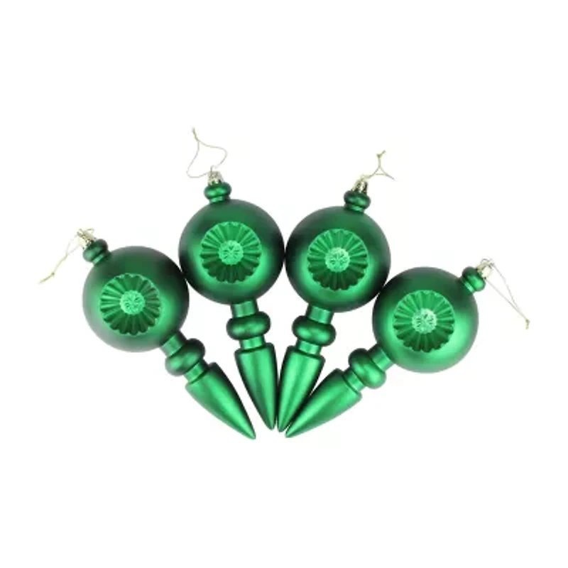 4ct Green Retro Reflector Shatterproof Matte Christmas Finial Ornaments 7.5"