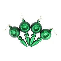 4ct Green Retro Reflector Shatterproof Matte Christmas Finial Ornaments 7.5"