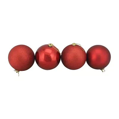 4ct Red Shatterproof 4-Finish Christmas Ball Ornaments 6'' (150mm)