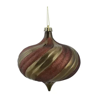 4ct Mocha Brown Swirl Shatterproof 2-Finish Onion Drop Christmas Ornaments 5.75'' (150mm)