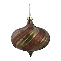4ct Mocha Brown Swirl Shatterproof 2-Finish Onion Drop Christmas Ornaments 5.75'' (150mm)