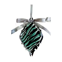 5.75'' Glittered Teal Zebra Print Diamond Prism Christmas Ornament