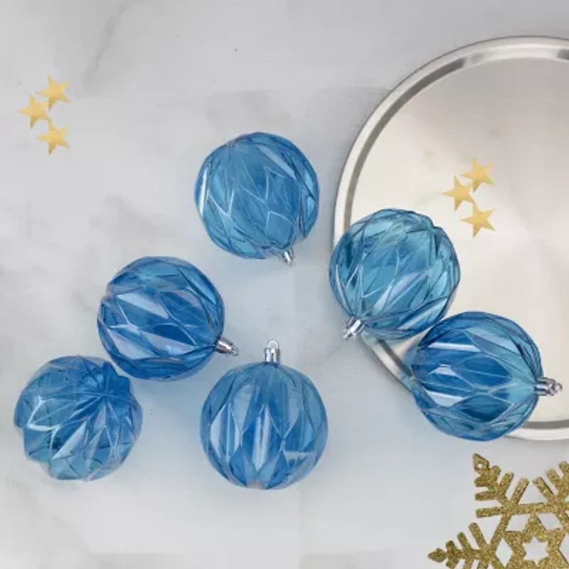 Set of 6 Transparent Blue Rhombus Cut Shatterproof Christmas Ball Ornaments 3"