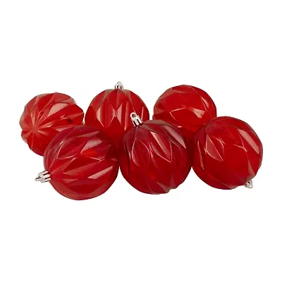 Set of 6 Transparent Red Rhombus Cut Shatterproof Christmas Ball Ornaments 3"