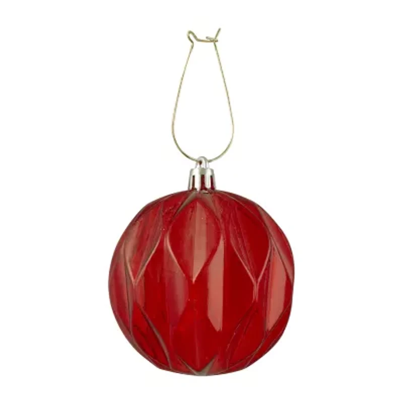 Set of 6 Transparent Red Rhombus Cut Shatterproof Christmas Ball Ornaments 3"