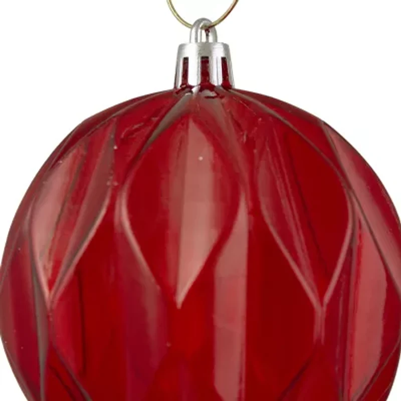 Set of 6 Transparent Red Rhombus Cut Shatterproof Christmas Ball Ornaments 3"