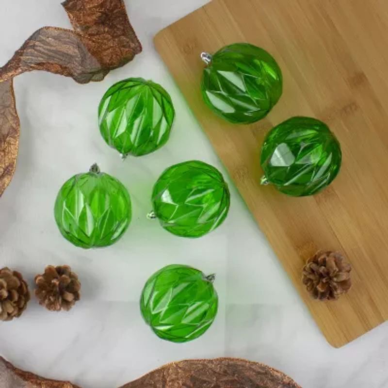 Set of 6 Green Rhombus Cut Shatterproof Transparent Christmas Ball Ornaments 3'' (70mm)