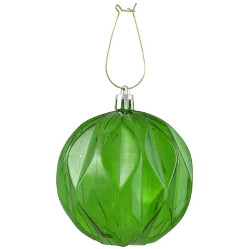Set of 6 Green Rhombus Cut Shatterproof Transparent Christmas Ball Ornaments 3'' (70mm)