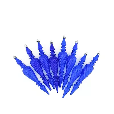 8ct Transparent Blue Shatterproof Spiral Finial Christmas Ornaments 7"